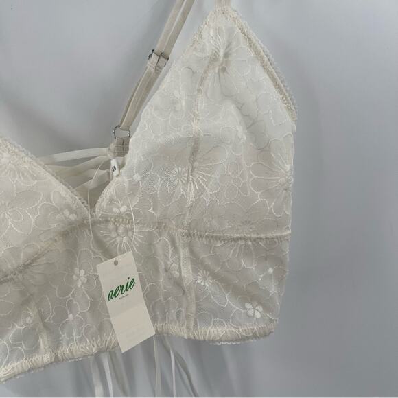 AERIE Bralette Size Medium Lace Embroidered Longline Bra Corset Cream Flower NWT - Picture 7 of 13